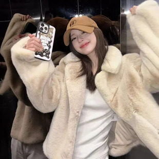 赵露思许我耀眼许妍同款翻领仿皮草毛绒绒短外套宽松上衣