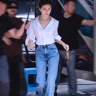 显瘦百搭直筒烟管裤 女修身 高腰直筒牛仔裤 赵露思许我耀眼许妍同款