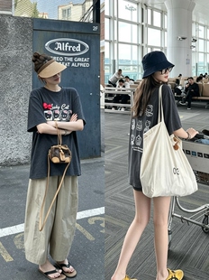 hellott猫可爱卡通印花短袖T恤女夏季宽松显瘦百搭上衣