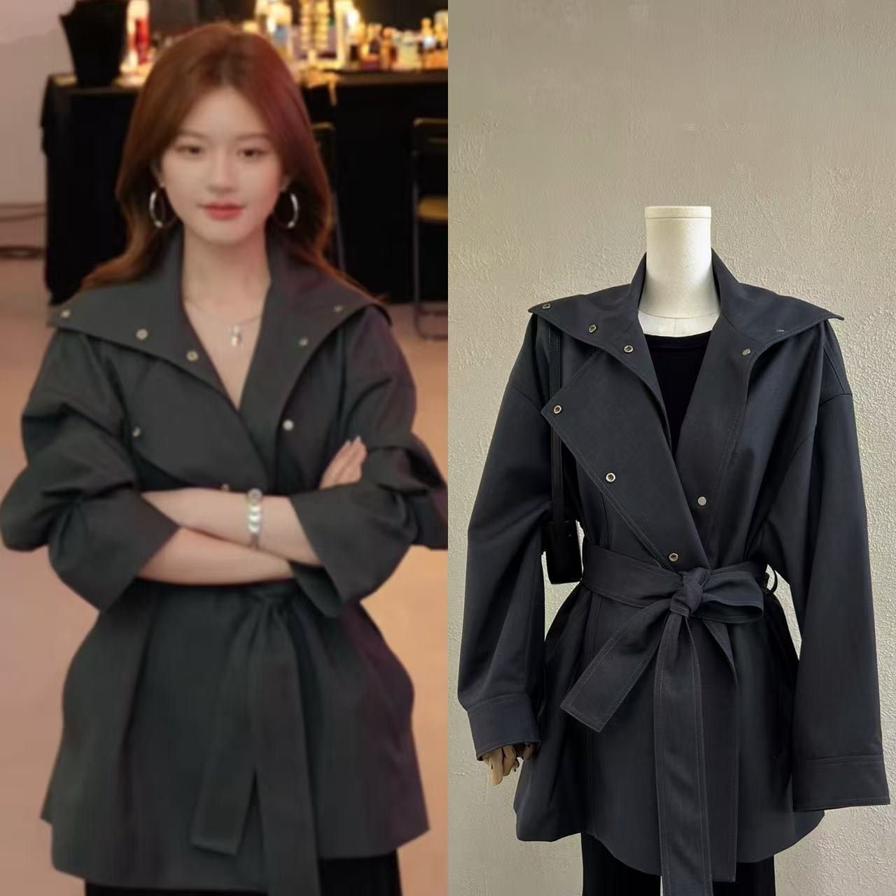 许我耀眼赵露思同款黑色风衣