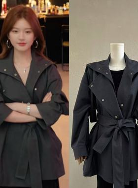 现货许我耀眼赵露思许妍同款英伦风中长款小个子风衣灰色气质外套