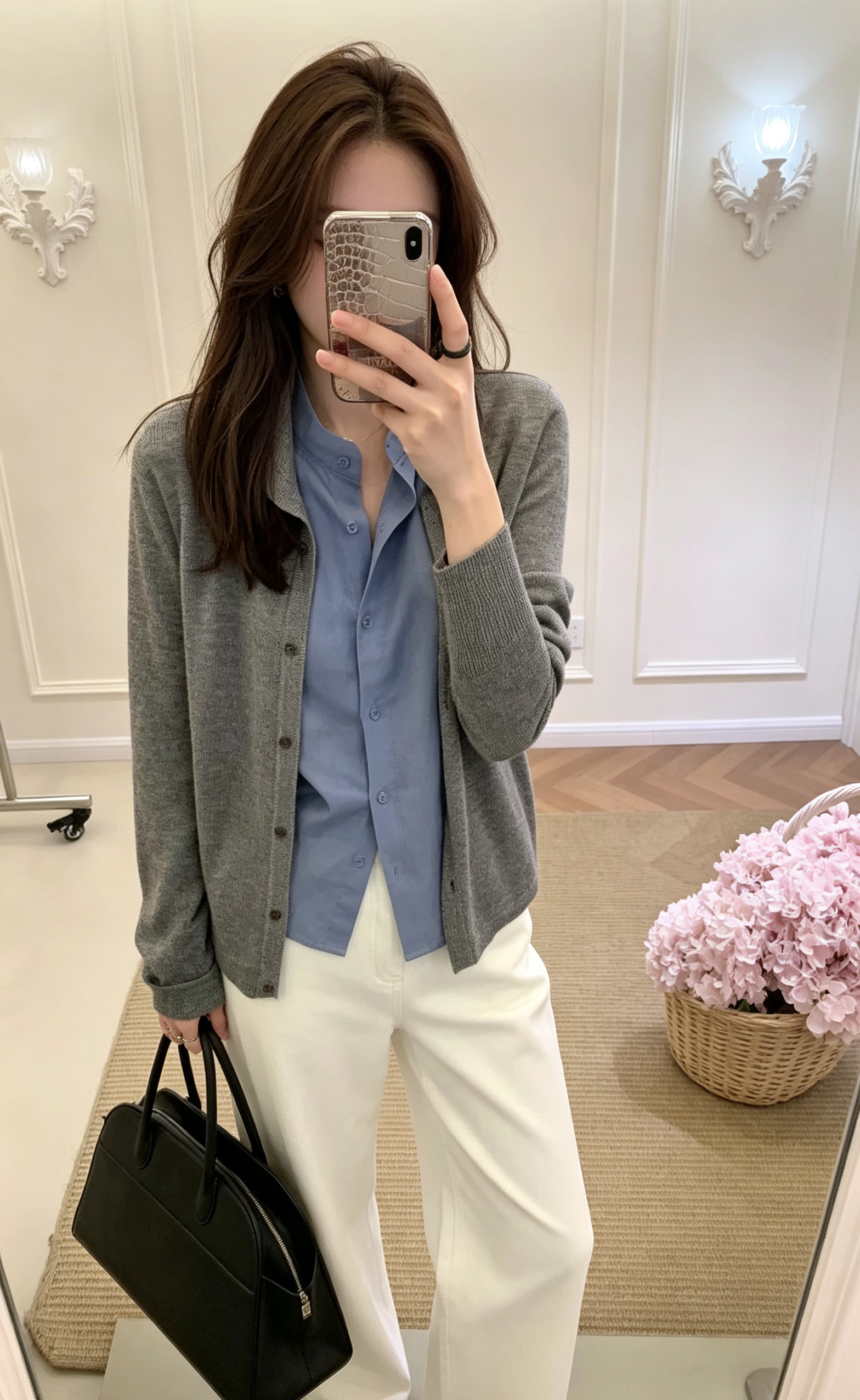 韩系假两件针织开衫女秋新款内搭修身假两件毛衣外套上衣