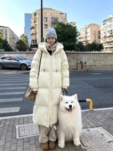 2026冬新款韩版大被子白色连帽加厚鹅绒羽绒服女宽松中长款面包服