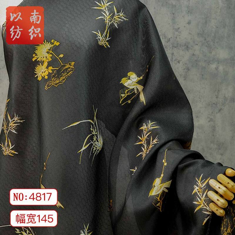 国风花鸟梅兰竹菊提花纱料中式汉服连衣裙服装色织面料时尚装饰布
