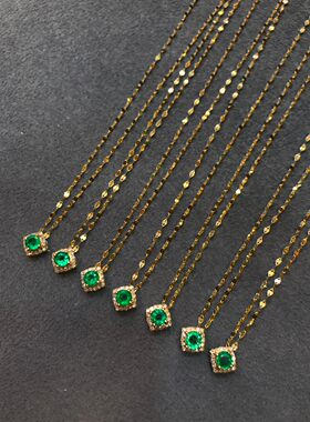 18K金潘杰希尔祖母绿锁骨链石重0.17~0.2ct，钻石16颗，项链18寸