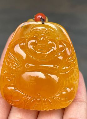 37.2克焦皮料鸡油红弥勒佛水胆吊坠，蜡质醇厚，颜色漂亮
