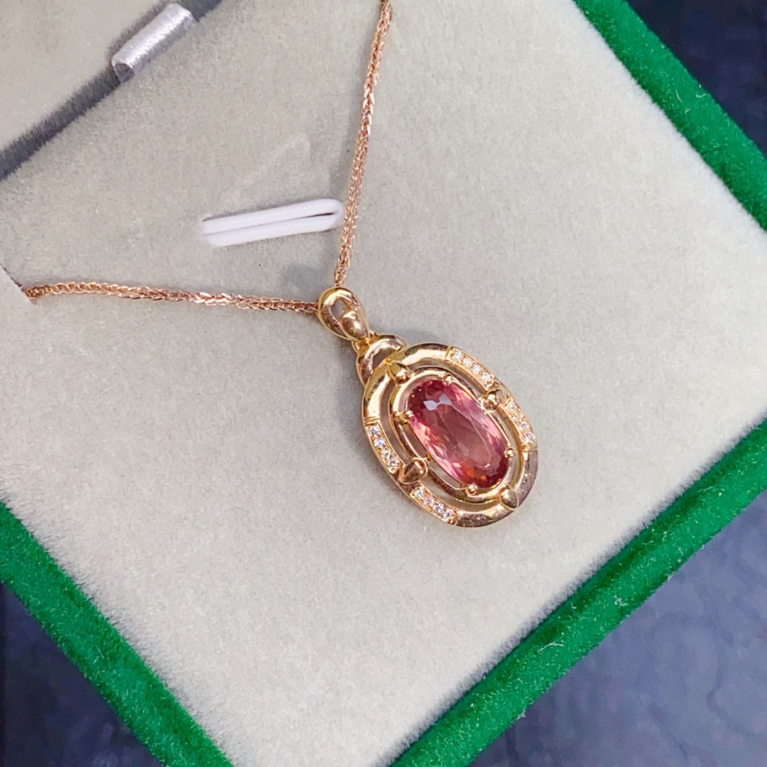 18k金碧玺吊坠总重1.75g 主石1.85ct 钻石0.048/16p