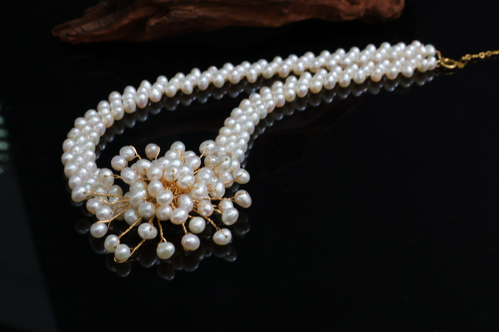 美国进口14k包金，天然淡水珍珠，纯手工制作，非质量问题不退