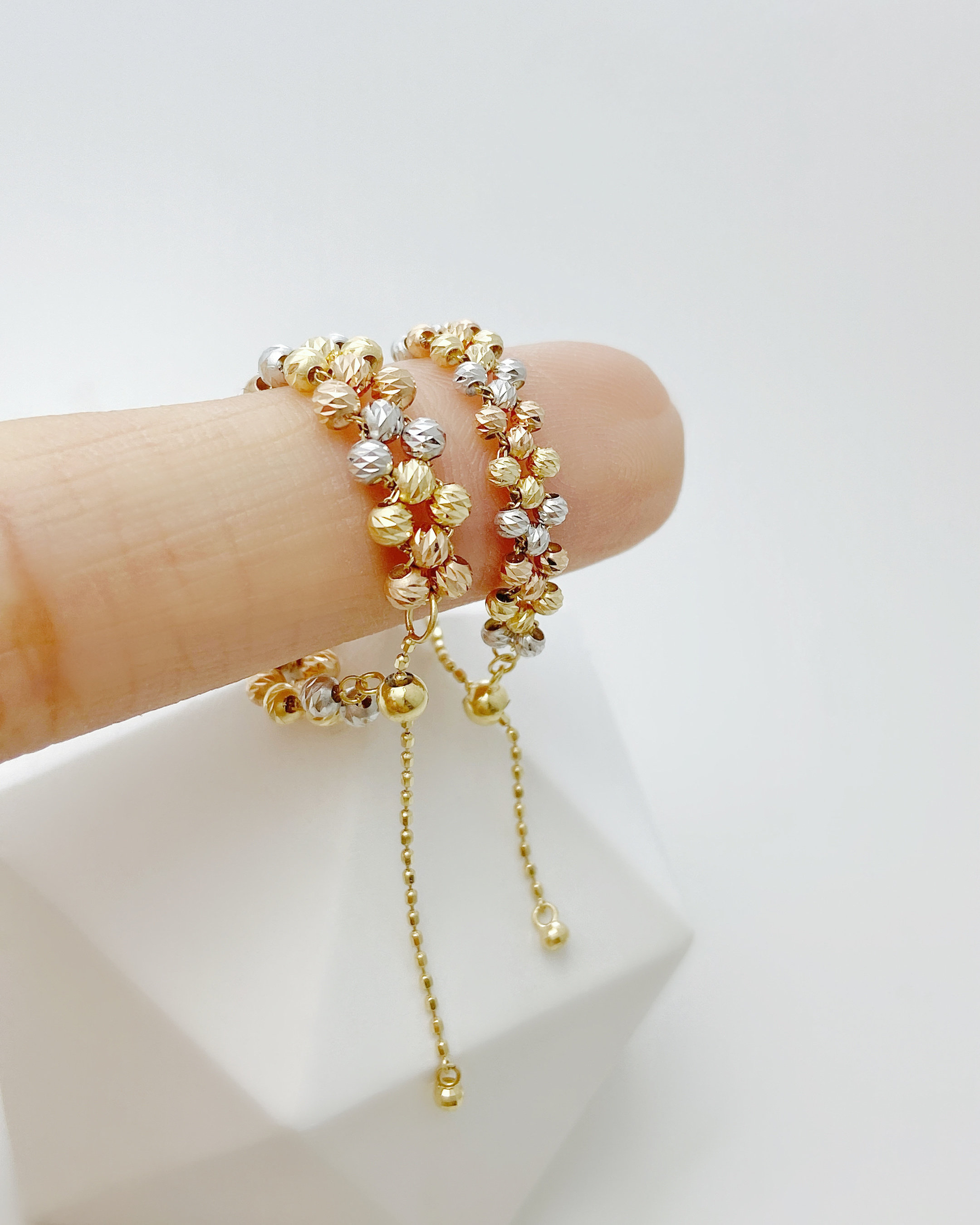 18k金三色抽拉编织戒指，手链约5.6mm和约4.5mm