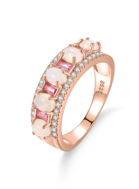 爆款戒指蓝宝石s925纯银镶天然欧泊加培养钻石戒指澳宝高级珠宝