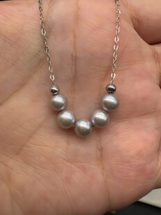5-6mm 淡水珍珠真多麻微笑项链,s925银珠子银灰色高级质感附证书