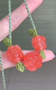 川料南红樱桃红牡丹花锁骨链 16.5×17×10mm左右 13克