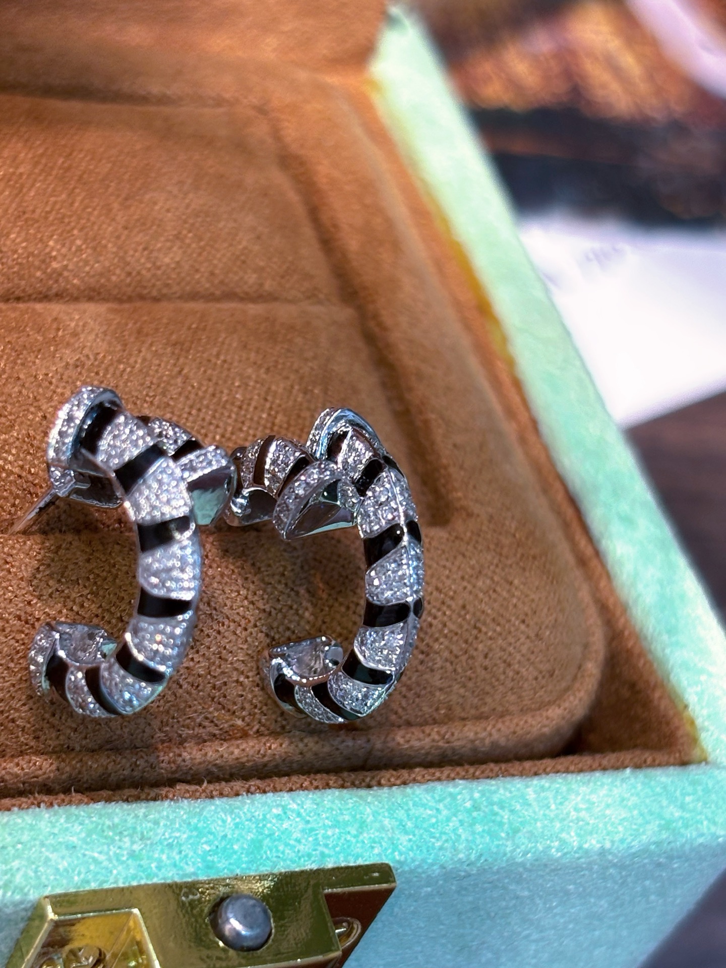 PT铂金天然钻石镶70分钻石珐琅耳钉，质感满满，超闪亮