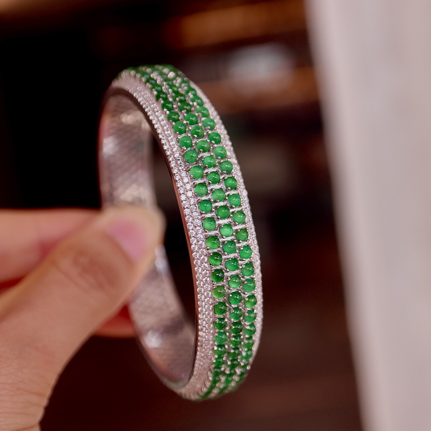 小米珠翡翠手镯 圈口56 58 60 62mm  5A级帝王绿翡翠小米珠