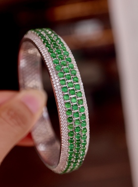 小米珠翡翠手镯 圈口56 58 60 62mm  5A级帝王绿翡翠小米珠