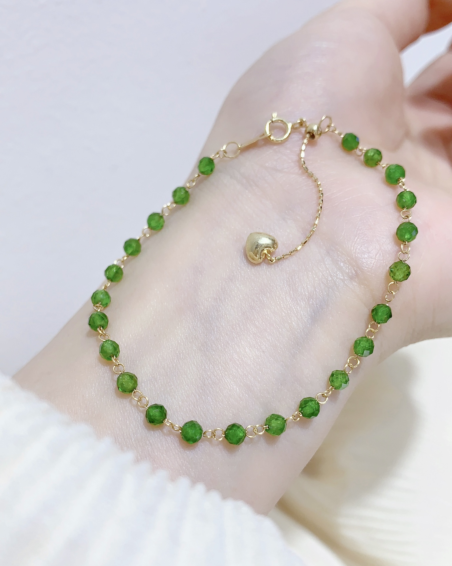 18k金天然透辉石手链，附权威证书