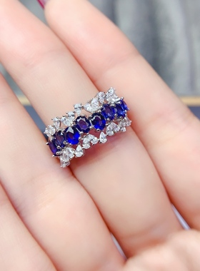 s925银天然蓝宝石戒指  尺寸3x4mm，附权威证书，支持复检