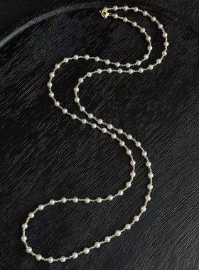 14k注金4-5mm近圆微微瑕天然高品质淡水珍珠项链（可改眼镜链）