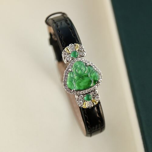 天然帝王绿翡翠佛公手表 约20*18mm 精工镶嵌 A货翡翠 帝王绿