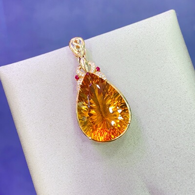 招财黄水晶吊坠18k金镶钻石重6.51g 石19.65ct 钻石0.075/20颗