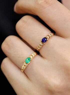 18k金天然蓝宝石戒指，金重1.16g，主石0.35ct，钻石0.096ct