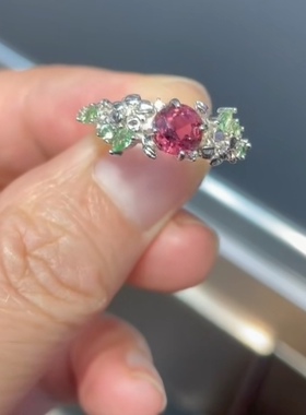 s925银镶天然碧玺戒指，耳钉，手链