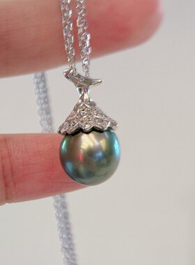 榛子吊坠10-11mm海水大溪地 油亮孔雀绿镜面珠光滑皮婴儿肌镜面珠