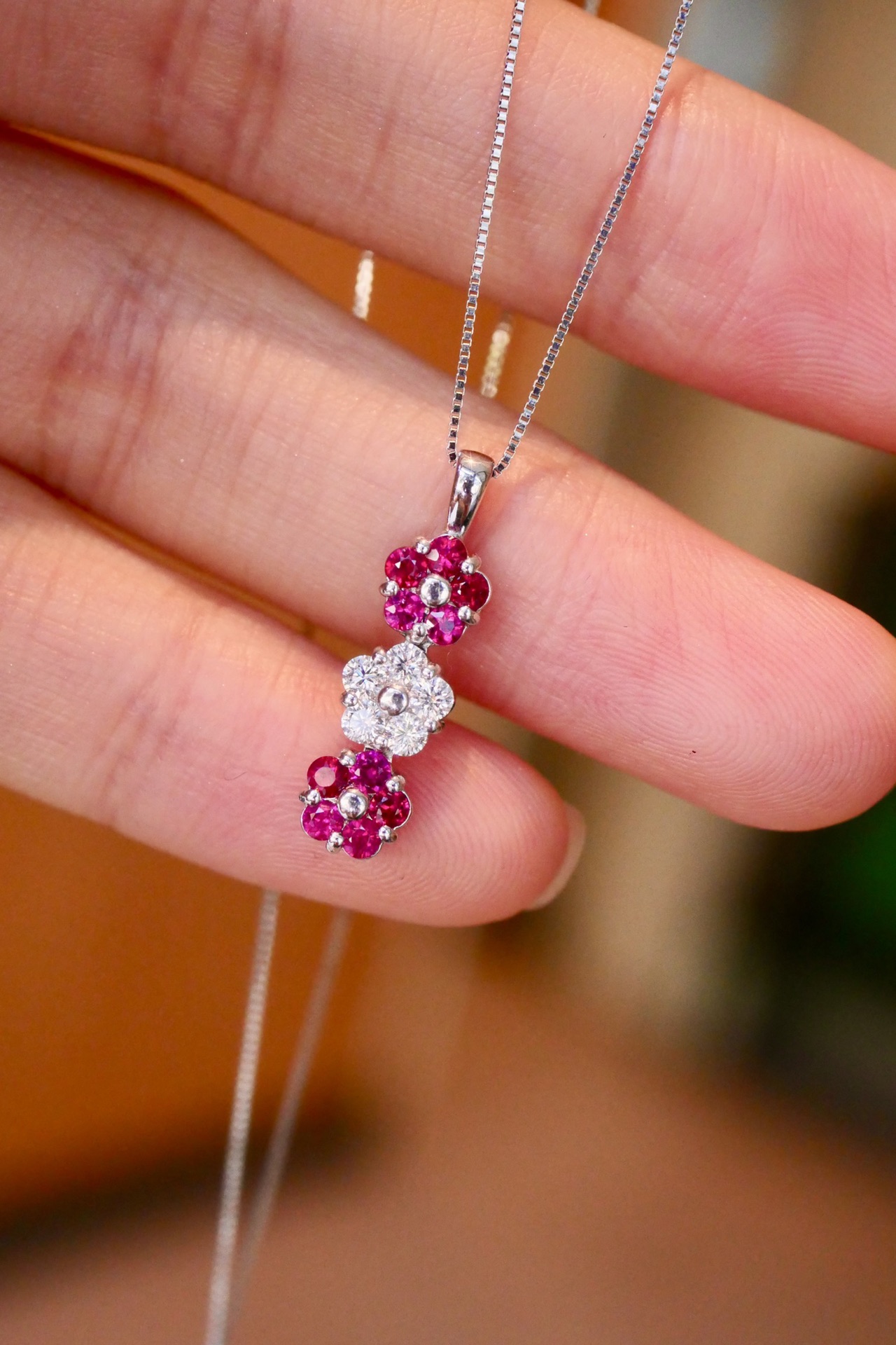 Pt950红宝石钻石项链，红宝石0.3ct 钻石0.15ct，附权威证书