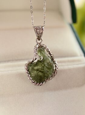 天然捷克陨石 珍贵原石 S925纯银镶嵌 约4.5～5克