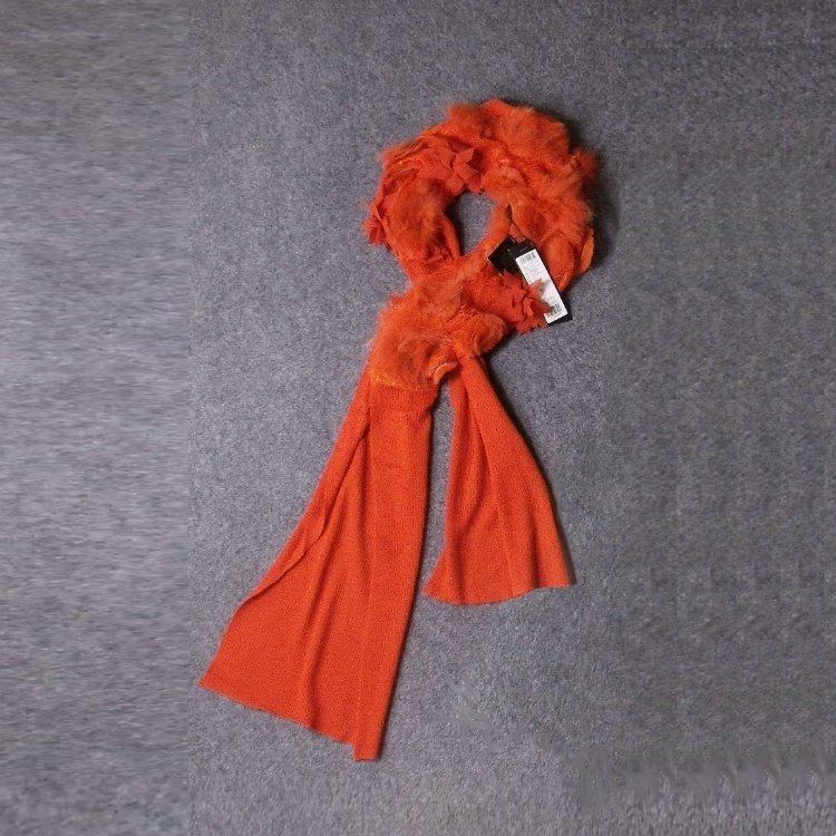 7108-奢华高端皮草点缀羊毛围巾 手工植花狐狸毛+獭兔毛  1.8米