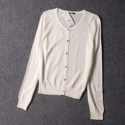 5687-春夏薄款 外贸日单长袖小圆领显瘦针织衫 开衫薄外套空调衫