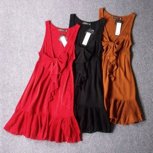 7283- 好做工针织五五毛大厂重工荷叶边羊毛裙修身显瘦连衣裙