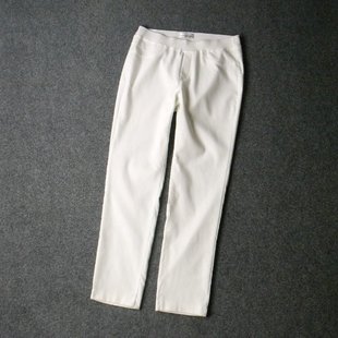 1162-外贸德国原单大码中低腰松紧腰气质修身小直筒长裤 白裤子