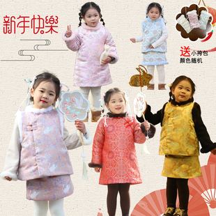 旗袍女童冬季加绒国风女童冬装旗袍宝宝新年战袍女童新年衣服