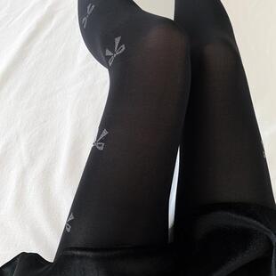 黑色厚丝袜80d银色蝴蝶结显瘦打底袜子可爱千金少女风乖巧连裤 袜