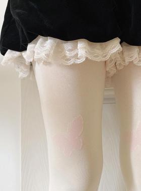 奶油色厚丝袜超美梦幻浅灰黑色复古lo软妹粉色蝴蝶连裤袜千金少女