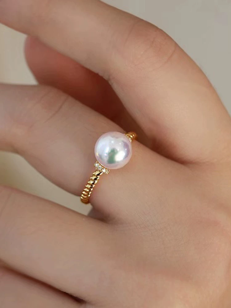 Бусы жемчуг, аксессуары, S925, модное золотистое кольцо, DIY, образец 925, 8-10 мм