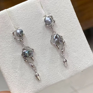 DIY珍珠配件 S925 纯银耳钉空托 金色银色时尚银饰配5-7mmKeshi珠