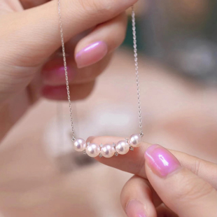 DIY珍珠配件 S925纯银套链空托 金色银色吊坠带银链 配4-4.5mm圆