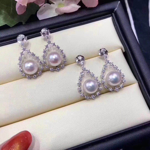 DIY珍珠配件空托 S925纯银 珍珠耳钉 吊坠套装空托  时尚款