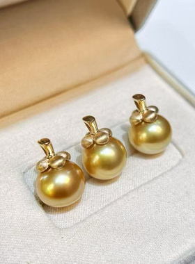 DIY珍珠配件 S925 纯银吊坠空托 柿子头K金版项链坠配10-13mm圆