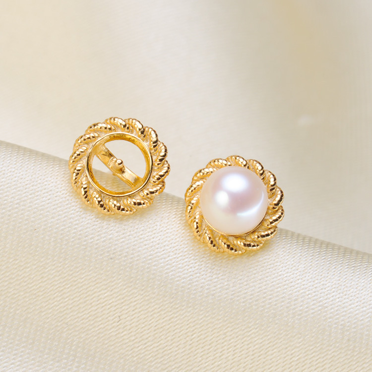 diy麻花款搭配6-7mm扁圆珍珠耳钉