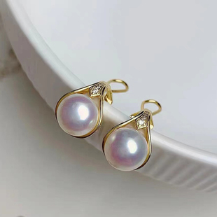 配9 DIY珍珠配件 金色银色银饰耳环 纯银耳钉空托 10mm圆珠 S925