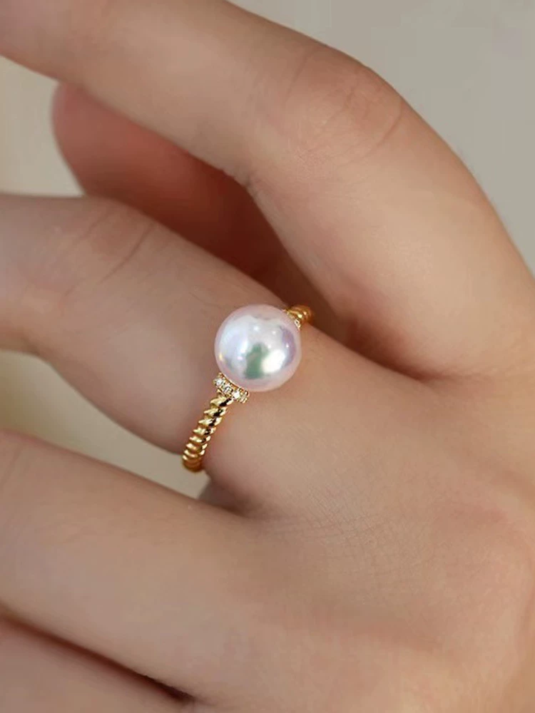 Бусы жемчуг, аксессуары, S925, модное золотистое кольцо, DIY, образец 925, 8-10 мм