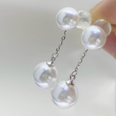 DIY珍珠配件 S925 纯银耳钉空托 金色银色双戴银饰 配5-13mm圆巴