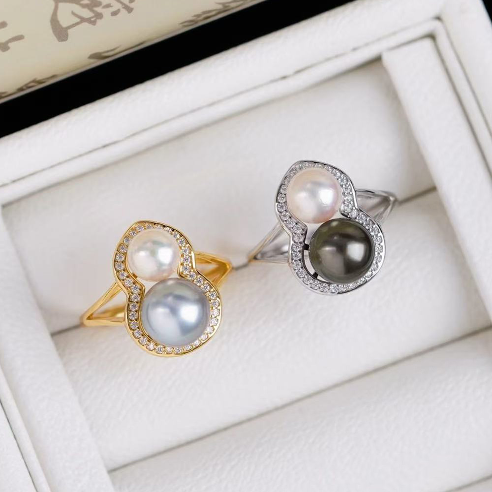 9-11mm银色珍珠配件DIY葫芦戒指