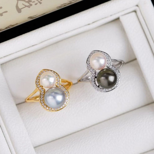 9-11mm银色珍珠配件DIY葫芦戒指