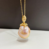 S925 纯银吊坠空托 金色银色项链坠 DIY珍珠配件 配10 15mm圆异珠