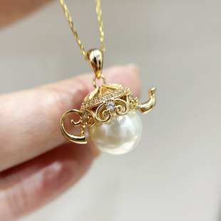 配12 DIY珍珠配件 金色银色遮瑕项链坠 纯银吊坠空托 14mm圆 S925