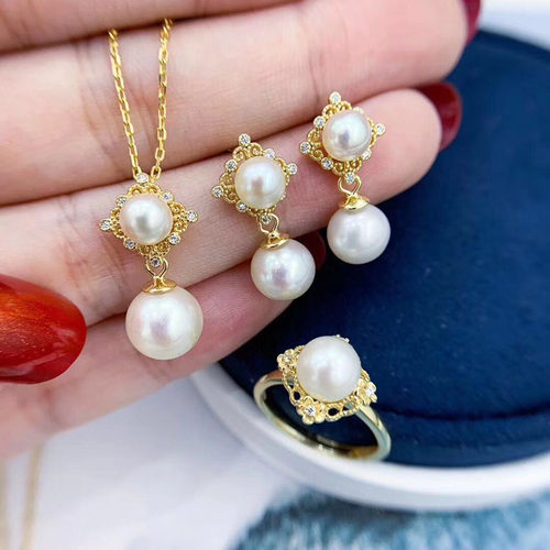 diy纯银时尚风耳钉戒指珍珠花托